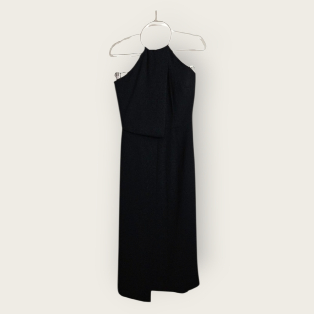 Keepsake the Label Black Sleek Asymmetrical Halter Midi Dress Sleeveless XS LBD